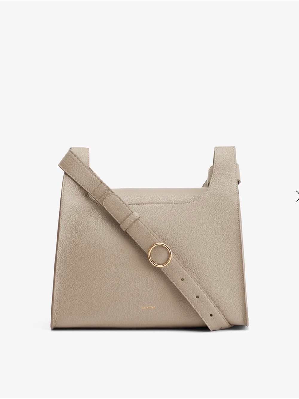 Cuyana Taupe Crossbody Bag with Gold Ring Accent